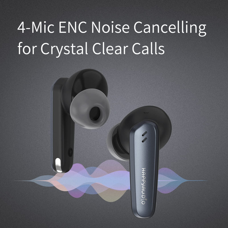 HAPPYAUDIO S4 Wireless Earbud,Hybrid ANC+ENC Noise Reduction Headphones Bluetooth 5.2 Headset Sports Built-in Mic,IPX5 Water Resistant Sweatproof,24Hrs Playtime for iOS Android (Black) S4,Black