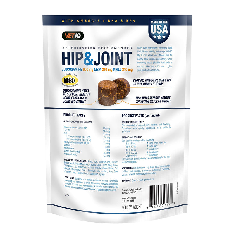 VETIQ Vet Recommended Hip and Joint Supplement for Dogs, Chicken Flavored Soft Chews 180 Count (Pack of 1) Standard Strength