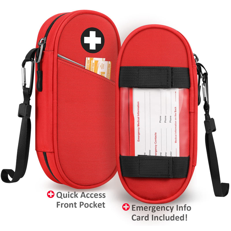 SITHON Insulated EpiPen Medical Carrying Case, Travel Medication Organizer Bag Emergency Medical Pouch Holds 2 EpiPens, Asthma Inhaler, Auvi-Q, Allergy Medicine Essentials, Red