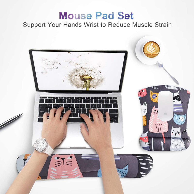 Waldeal Cat Keyboard Wrist Rest and Mouse Pad with Wrist Support Set for Computer Laptop Gaming and Office Durable Lightweight for Easy Typing Red