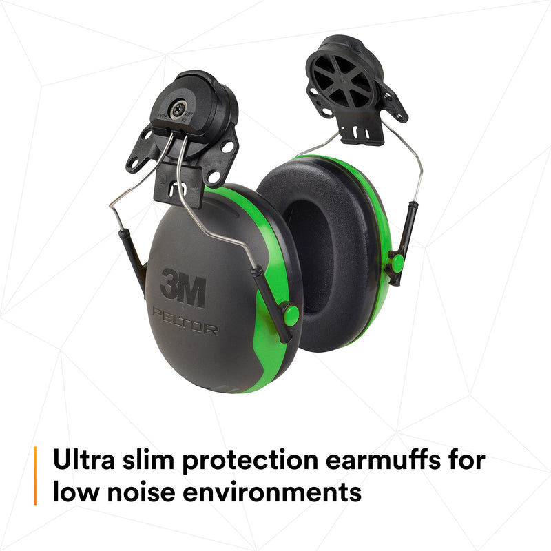 3M PELTOR Ear Muffs, Noise Protection, Hard Hat Attachment, NRR 21 dB, Construction, Manufacturing, Maintenance, Automotive, Woodworking, X1P3E 21 Db - Green