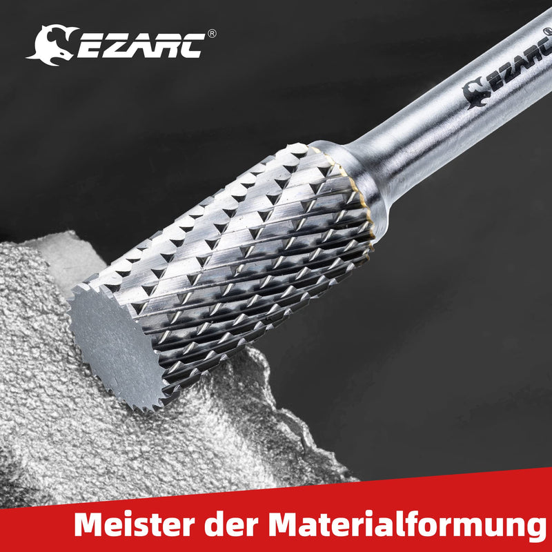 EZARC SA-5 Carbide Burrs with 1/4" Shank - Double Cut Rotary File Cylinder Shape Cutting Milling Cutter Die Grinding Drill Bit for Steel, Metal, Polishing and Engraving