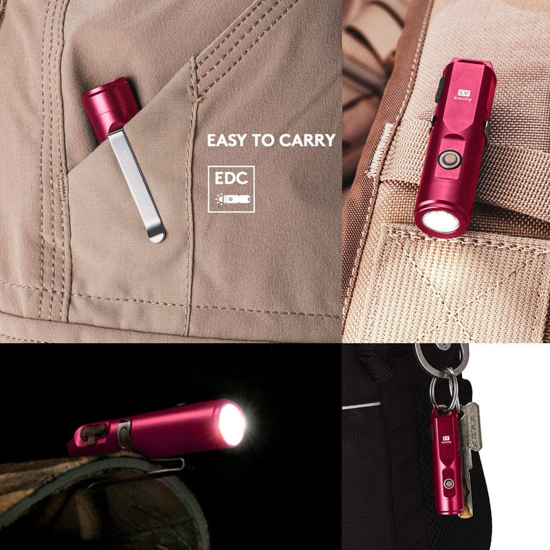 RovyVon Aurora A3x LED Keychain Flashlight, 650 Lumens XP-G3 Super Bright with EDC Mini size,5 Modes,Micro USB Rechargeable,Water Resisant, Perfect for Camping Emergency Outdoor(Red) Red