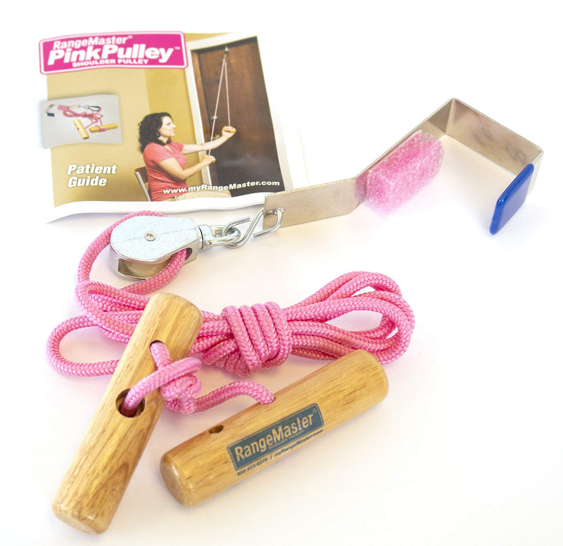 RangeMaster PinkPulley Cancer Care Shoulder Pulley │ Aids in Recovery and Rehabilitation │ Breast Cancer Patient Instructional Guide Included │ Metal Bracket Door Attachment