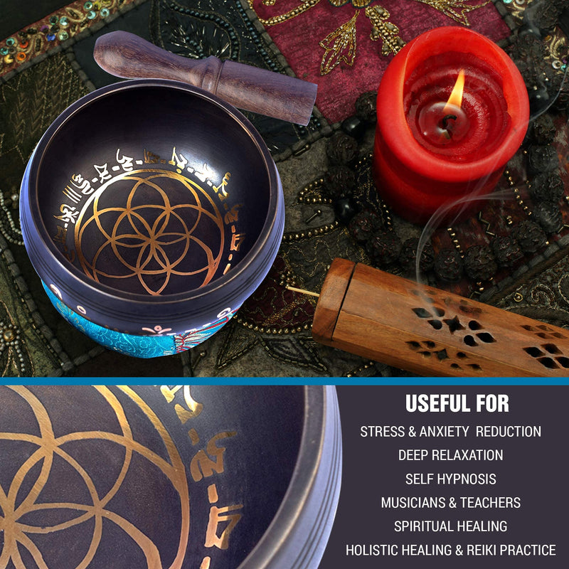 Tibetan Singing Bowl Set - Easy To Play for Beginners - Authentic Handcrafted Mindfulness Meditation Holistic Sound 7 Chakra Healing Gift by Himalayan Bazaar