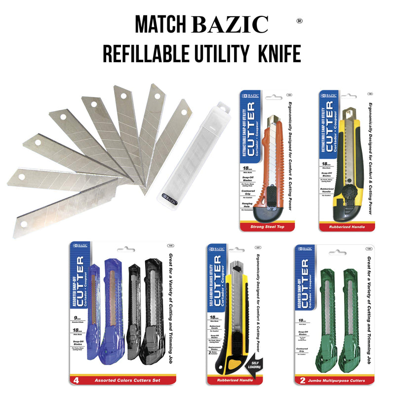 BAZIC 18mm Replacement Blade, Wider Utility Knife Cutter Blade, Tube Storage Box, Heavy-Duty for Cardboard Boxes Warehouse Office (8/Pack), 1-Pack 8-count 1 Unit