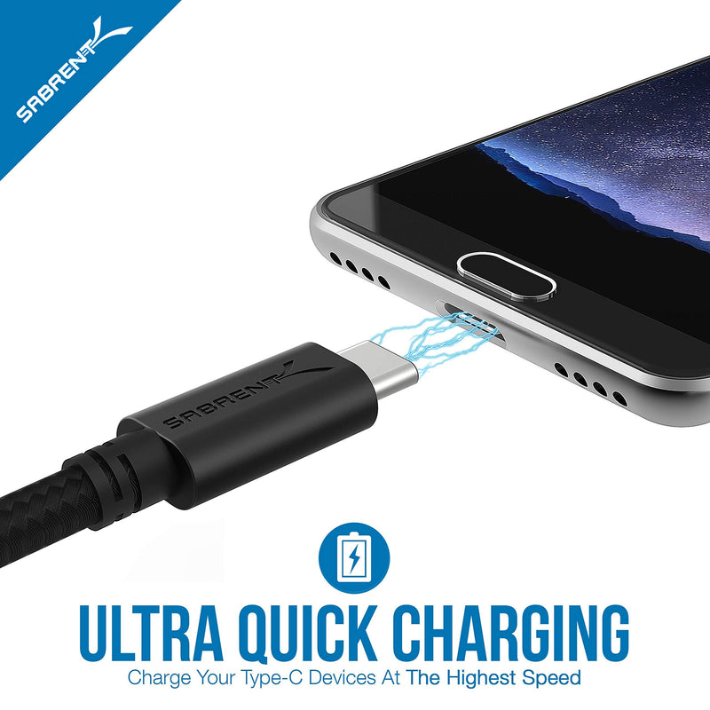 Sabrent [6-Pack] 22AWG Premium 1ft USB-C to USB A 2.0 Sync and Charge Cables [Black] (CB-C6X1)