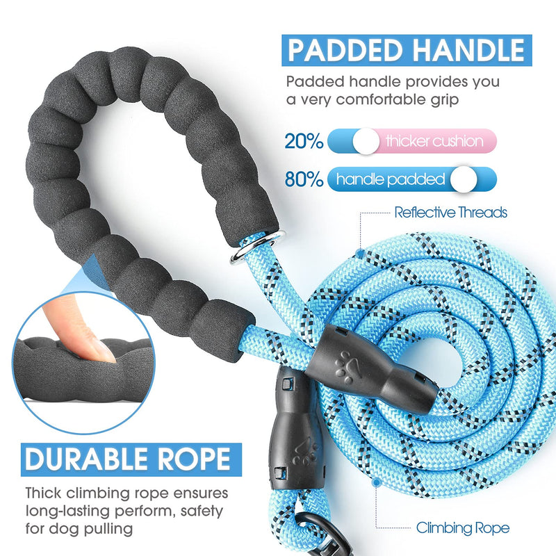BAAPET 2/4/5/6 FT Strong Dog Leash with Comfortable Padded Handle and Highly Reflective Threads for Small Medium and Large Dogs 1/2'' x 4 FT (18~120 lbs.) Blue