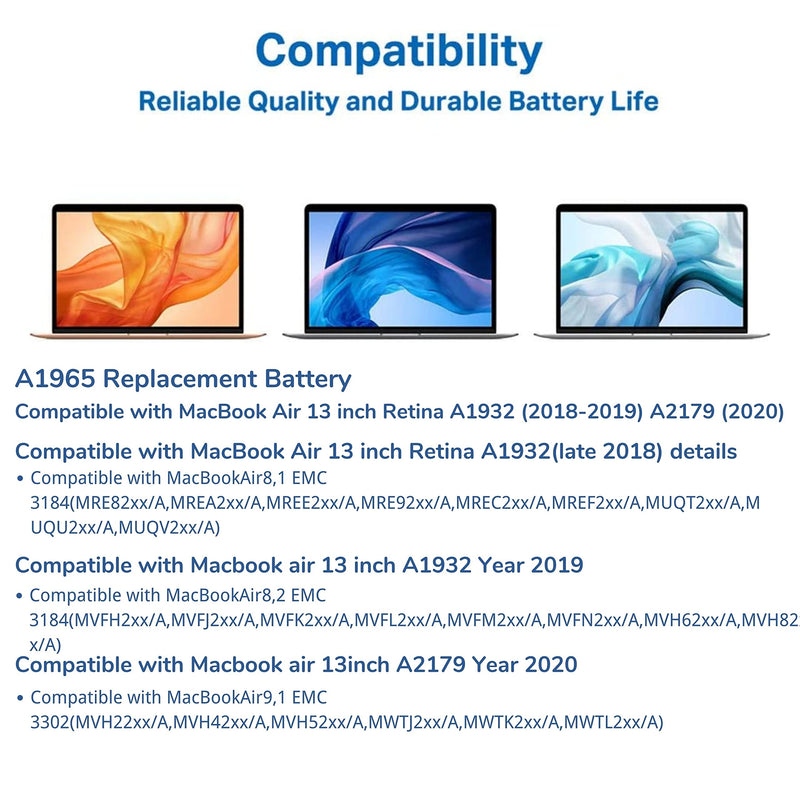 XINGLT A1932 A2179 Replacement Battery for MacBook Air Retina,A1965 Laptop Battery for MacBook Air 13 inch Retina A1932 (2018-2019) A2179 (2020) 55Wh 4800mAh 11.4V EMC 3184 3302