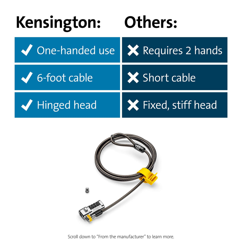 Kensington ClickSafeÂ® Combination Laptop Lock for Wedge-Shaped Security Slot (K67936WW) Combination - Clicksafe