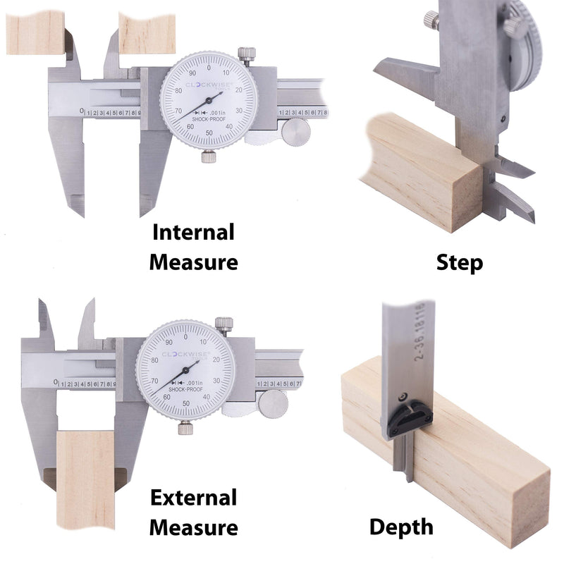 Clockwise Tools DDLR-0805 Pro Dial Caliper 0-8 Inch Double Shock Proof Stainless Steel Body SAE Measuring Tool