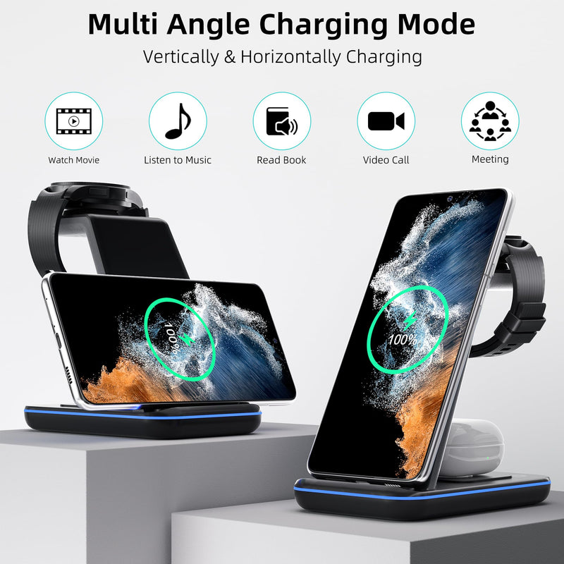 Wireless Charger for Samsung, 3 in 1 Wireless Charging Station for Samsung Galaxy S23+/S22/S21/Z Flip 4/3 Fold 4/3, Fast Charging Station/Stand for Samsung Watch 5/Pro/4/3/Active 2/1 Galaxy Buds2 Pro