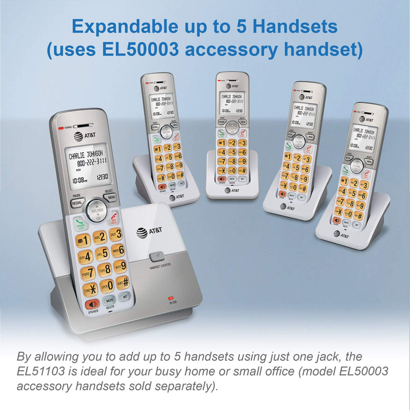 AT&T EL51203 DECT 6.0 Phone with Caller ID/Call Waiting, 2 Cordless Handsets, Silver 2 Handsets