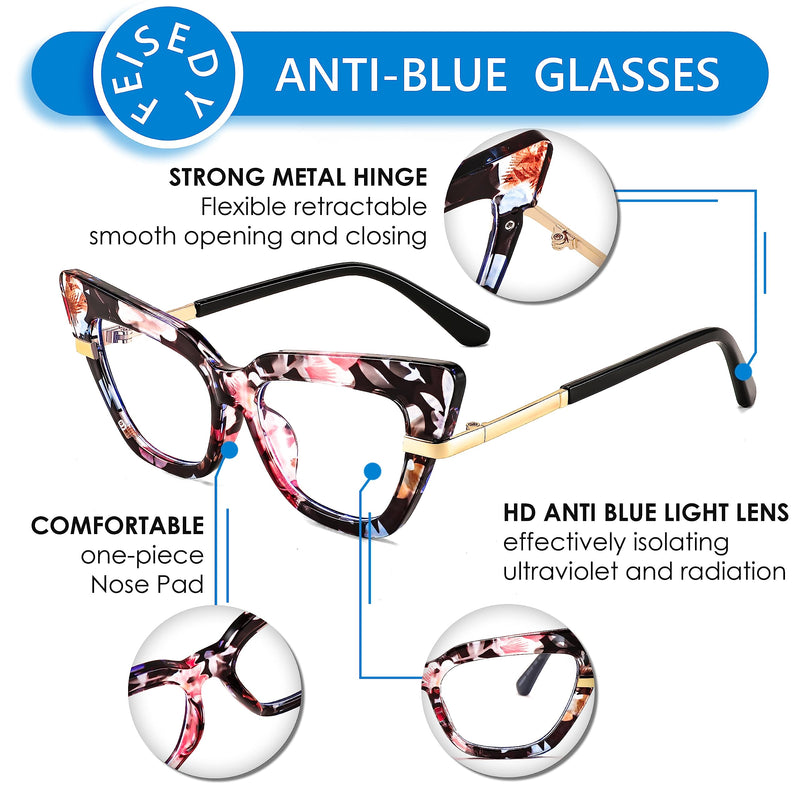 FEISEDY Cateye Blue Light Blocking Glasses for Women Fashion Cat Eye Frame Glasses B2984 002 Colored Frame 52 Millimeters