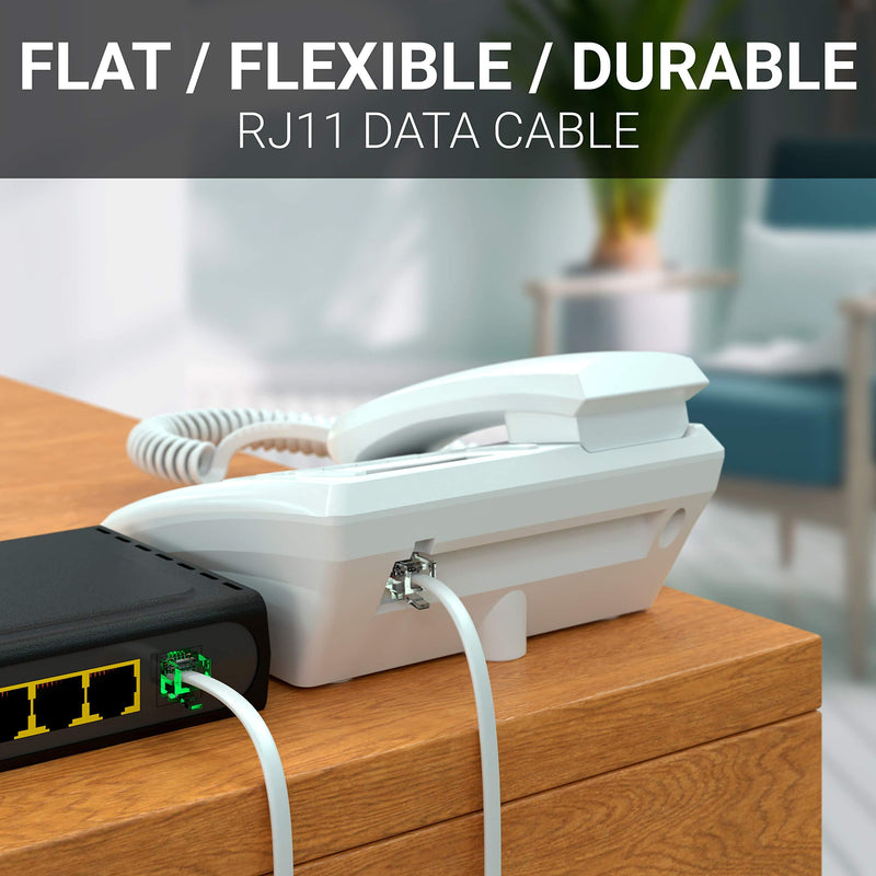 RJ11 Cable Phone Cord for Landline & Telephone Cord for RJ11 to RJ11 Devices â€“ Smooth, Clear Connections & Optimum Quality â€“ Durable Phone Cable with 4 Gold-Plated Contact Pins (White, 15ft) by G-PLUG White