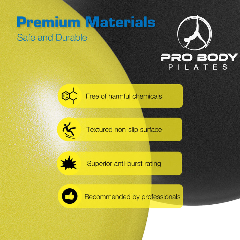 ProBody Pilates Mini Exercise Ball - 9 Inch Small Bender Ball for Stability, Barre, Pilates, Yoga, Balance, Core Training, Stretching and Physical Therapy with Workout Guide yellow
