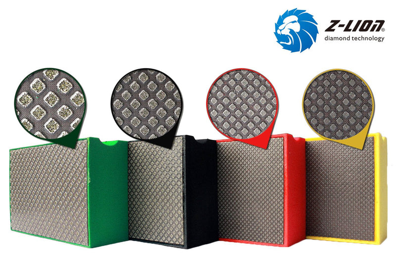 Z-Lion Electroplated Diamond Hand Polishing Pads Foam Back for Granite Marble Stone Glass Ceramic(4pcs/set) ZL1-4Pcs/Set 4 Pcs Set