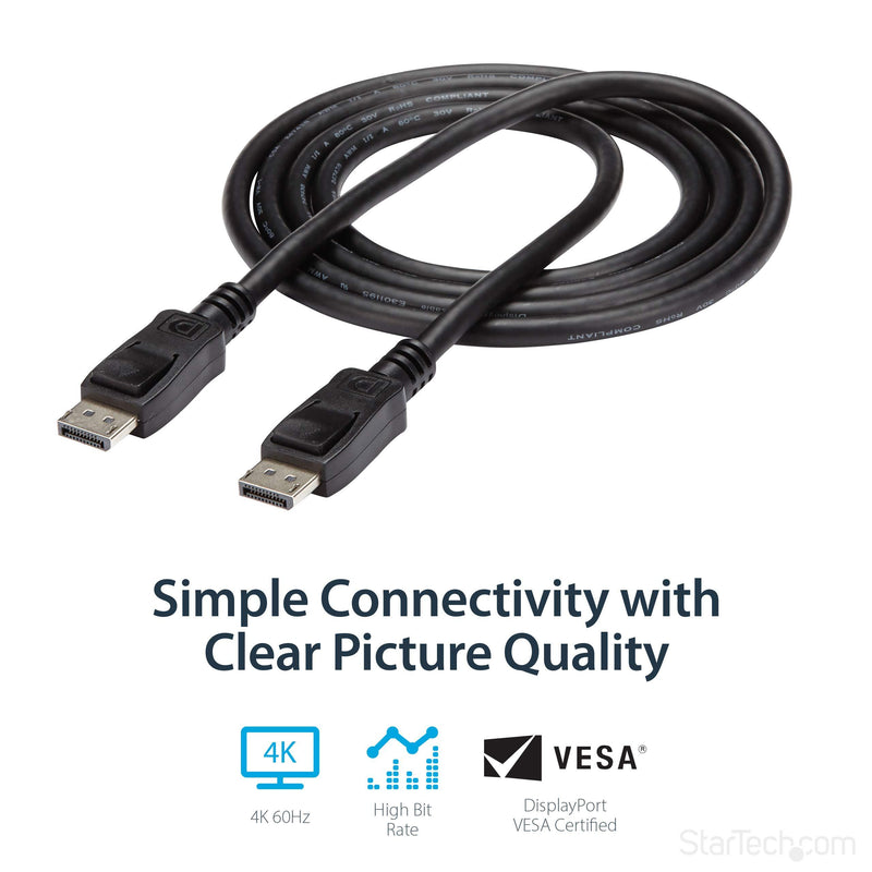 StarTech.com 15 ft DisplayPort 1.2 Cable with Latches - 4K x 2K (4096 x 2160) @ 60Hz - DPCP & HDCP - Male to Male DP Video Monitor Cable (DISPLPORT15L), Black 15 ft/4.6 m 1 Pack