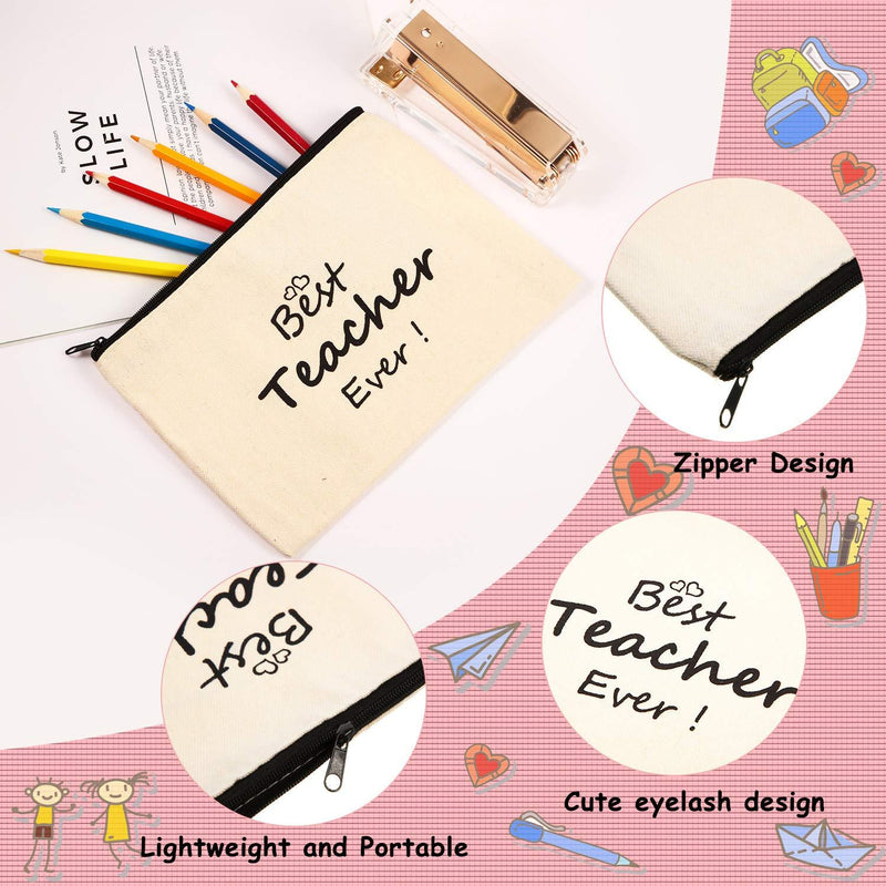 12 Pieces Teacher Makeup Pouch Canvas Cosmestic Bag with Zipper Cosmetic Purse Travel Toiletry Case Pencil Bag for Teacher Appreciation Gift (Heart Pattern) Heart Pattern