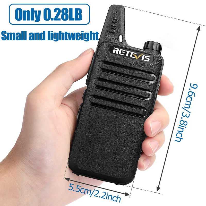 Retevis RT22 Walkie Talkies, Mini 2 Way Radio Rechargeable, VOX Handsfree, Portable, Two-Way Radios Long Range with Earpiece, for Family Kids Road Trip Camping Hiking (2 Pack, Black)
