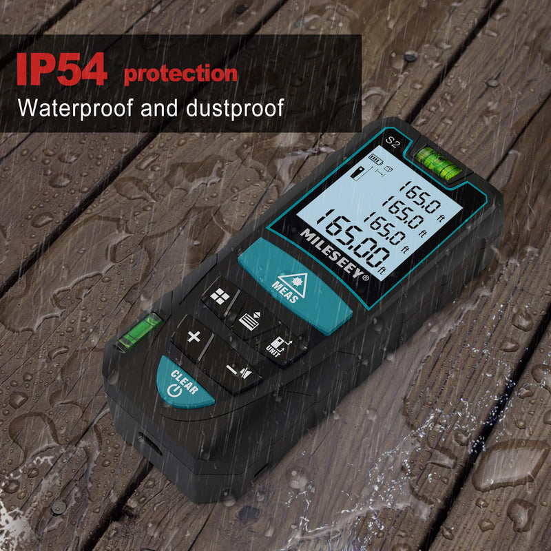 Laser Measure, Mileseey by RockSeed 165 Feet Digital Laser Distance Meter with 2 Bubble Levels,M/In/Ft Unit switching Backlit LCD and Pythagorean Mode, Measure Distance, Area and Volume (165 Feet)