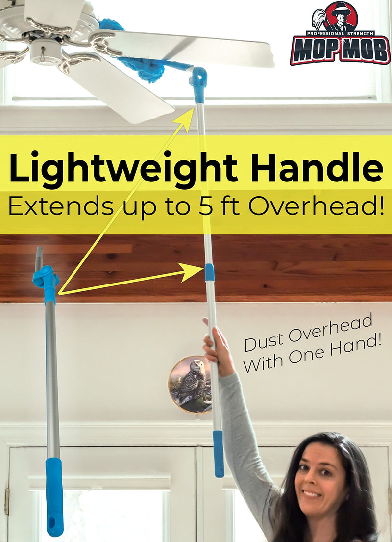 Extendable Washable Microfiber Duster and Blind Cleaner w/ Pivoting Head and Extension Pole. Telescopic Arm and Flexible Heads for Easy Ceiling and Cobweb Dusting. Detachable Dusters = Quick Cleaning