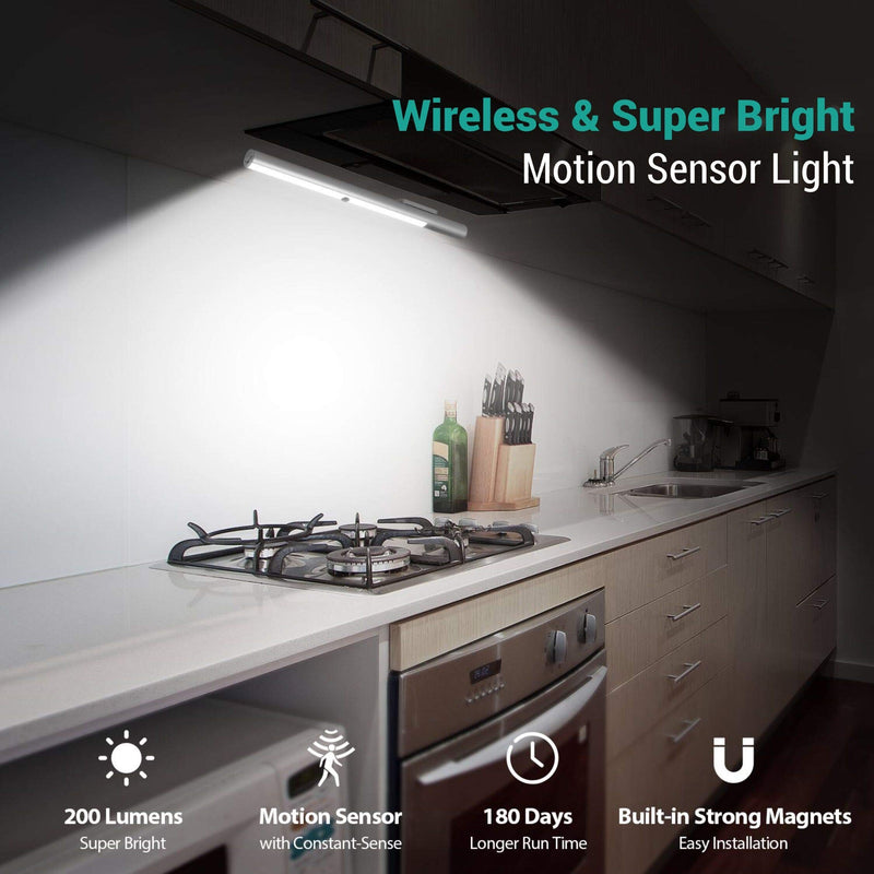 LED Closet Light Battery Operated, BLS T402 Super Bright Wireless Under Cabinet Lighting | Motion Sensor Light | Large 4000mAh Rechargeable Battery Powered | 4000K Daylight White | 180 Days Run Time 4000k Neutral White