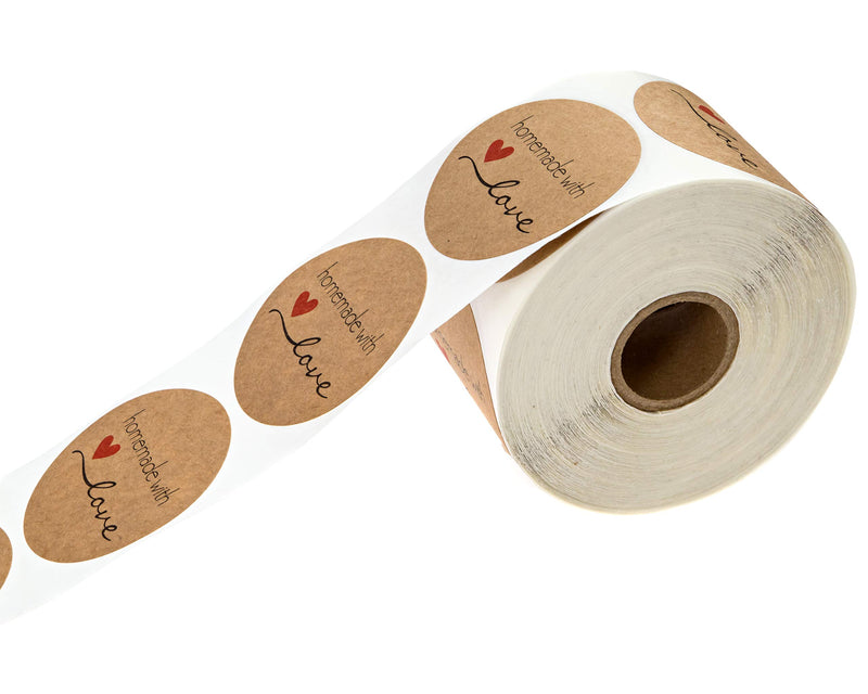 2" Inch Round Natural Kraft Homemade with Love Stickers / 500 Labels per roll