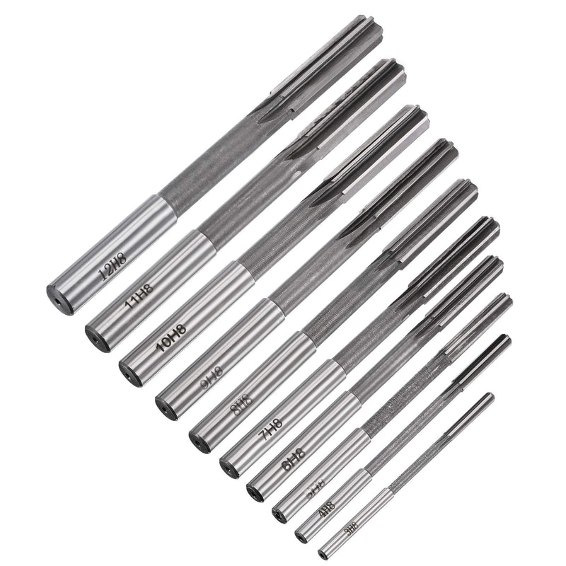 uxcell Chucking Reamer Set Lathe Machine Reamer Straight Flute Milling Cutter High Speed Steel H8 Tolerance (3mm 4mm 5mm 6mm 7mm 8mm 9mm 10mm 11mm 12mm) 10pcs