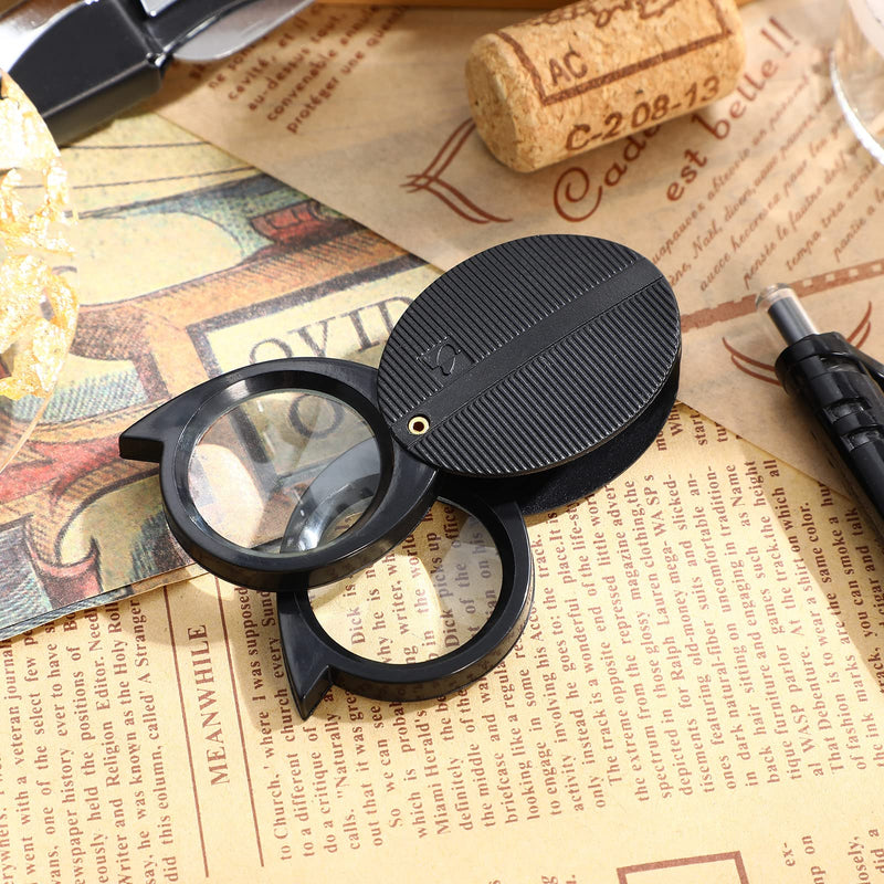 ULTECHNOVO Folding Pocket Magnifying Portable Handheld Optical Glass Crafts Magnifier for Women and Men Reading (Dual Lens (5X/10Xï¼‰) - Black