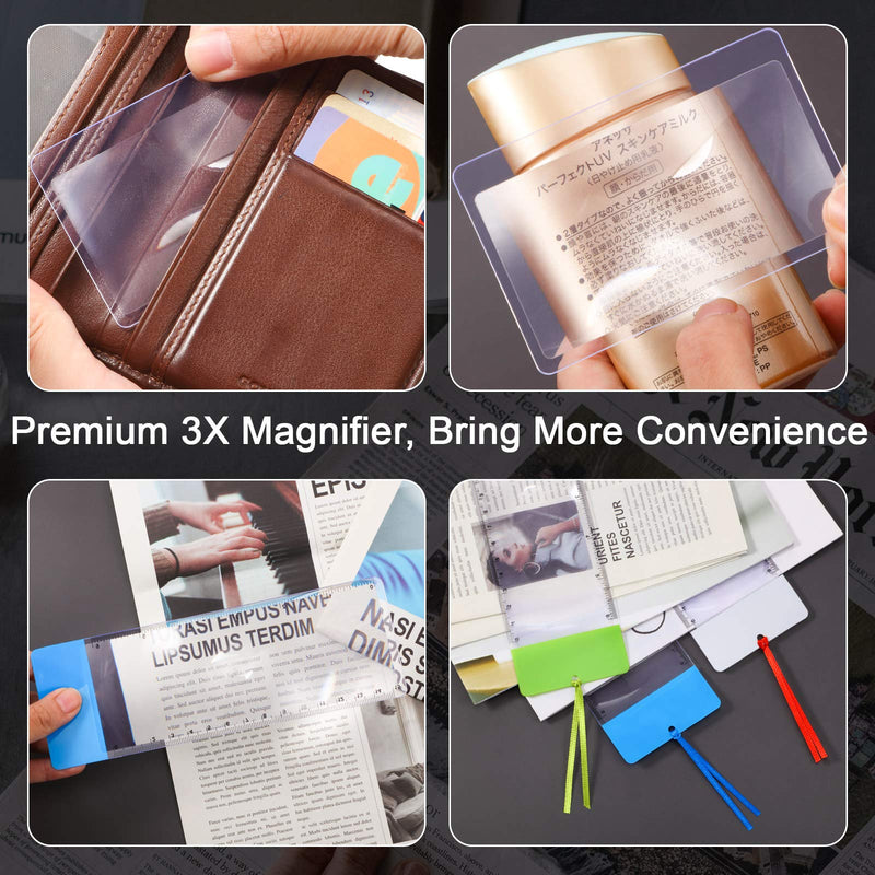 12 Pieces 3X Magnifying Sheet Set Include 6 Page Magnifier Fresnel Lens Page Magnifying Glass 3 Card Magnifiers 3 Bookmark Magnifiers for Reading Small Prints Books Maps