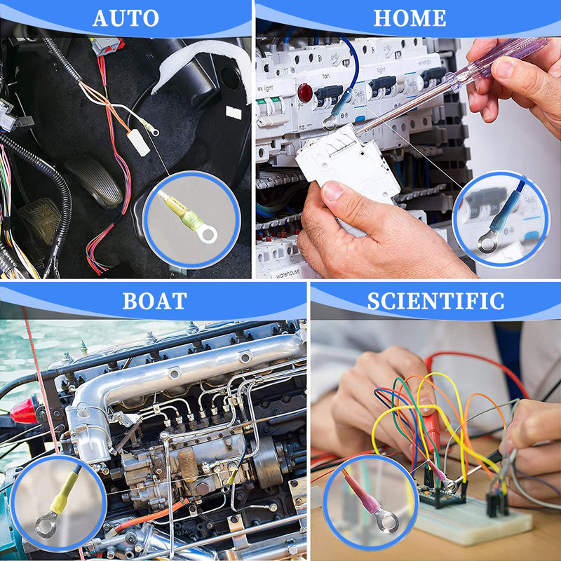 Qibaok Heat Shrink Ring Connectors 300 PCS Insulated Electrical Crimp Heat Shrink Wire Connectors Marine Automotive Copper Ring Terminals Kit