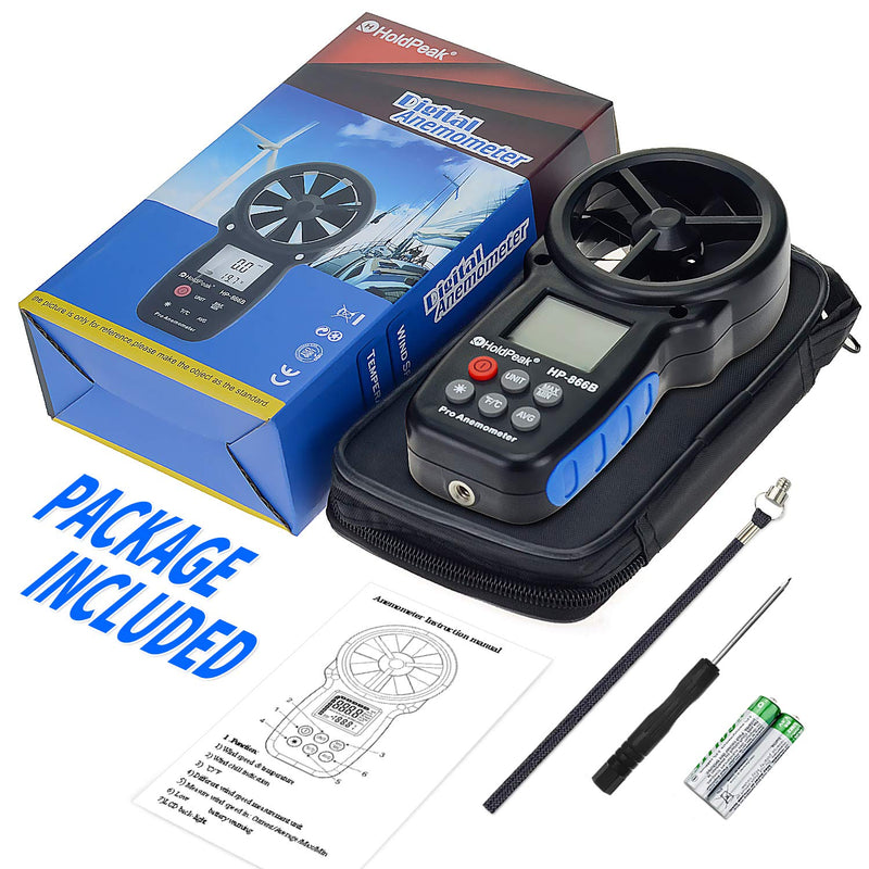 HoldPeak 866B Digital Anemometer Handheld Wind Speed Meter for Measuring Wind Speed, Temperature and Wind Chill with Backlight and Max/Min 1Pcs 866B Anemometer