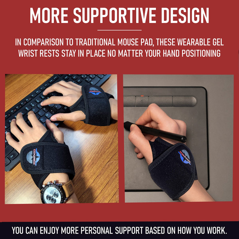 EXPOPROX-Wearable Gel Wrist Rest Pads, 2 Pc. Set, Ergonomic Mouse and Keyboard Support Cushions to Reduce Joint Stress, Tension, and Carpal Tunnel Pain, Adjustable Fit with Padded Comfort