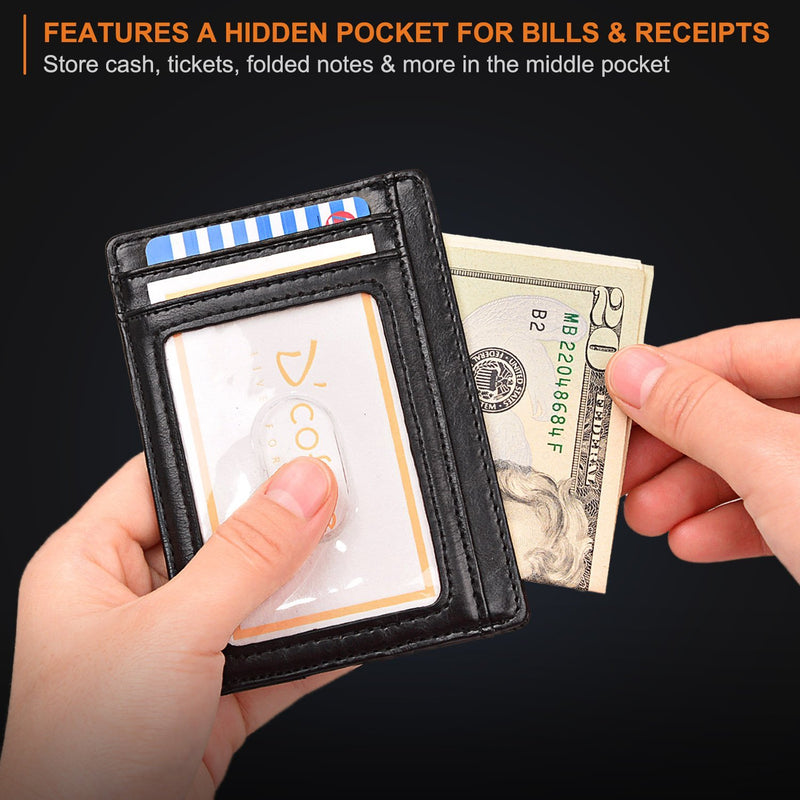 Buffway Slim Minimalist Front Pocket RFID Blocking Leather Wallets for Men Women Alaska Black
