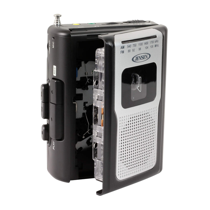 Jensen CR-100 Retro Portable AM/FM Radio Personal Cassette Player Compact Lightweight Design Stereo AM/FM Radio Cassette Player/Recorder & Built in Speaker (Black Series) Black
