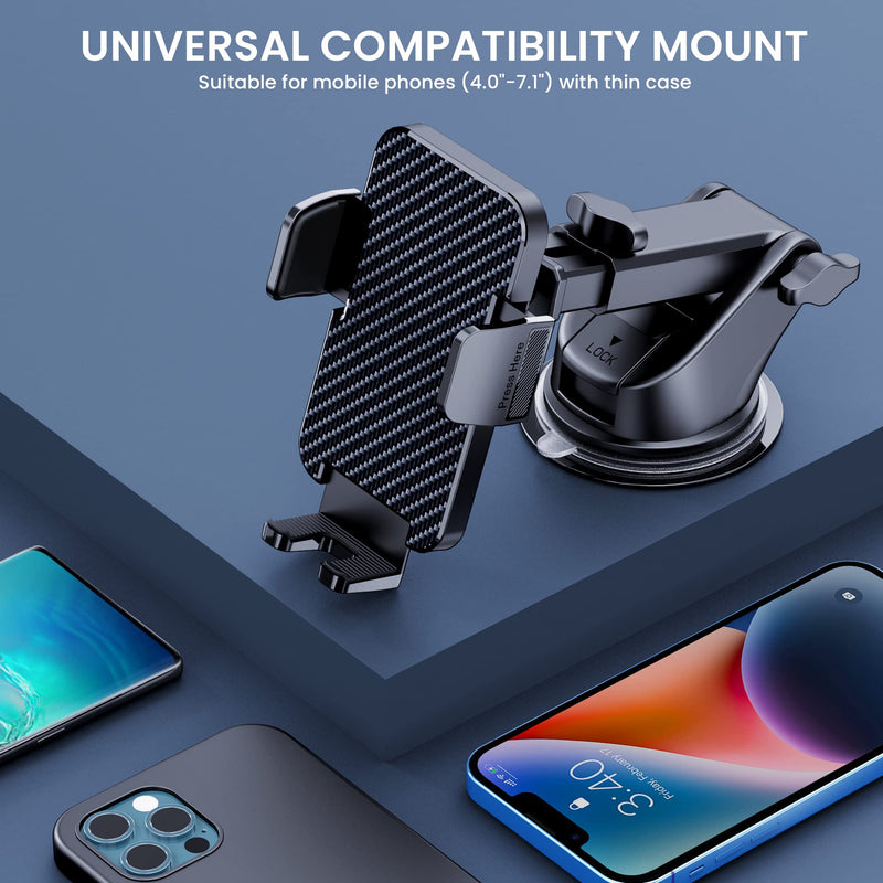 Phone Mount for Car Phone Holder Mount [Military-Grade Suction] Cell Phone Car Holder Universal Phone Stand for Car Dashboard Windshield Cell Phone Automobile Cradles Fit iPhone Android Smartphone Black