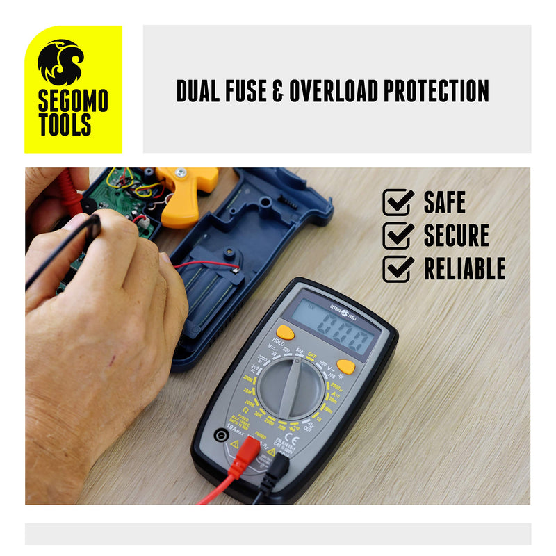 Segomo Tools 500 Volt Multimeter - Amp & Diode Voltage, Resistance & Continuity Digital Multimeter - Voltage Tester AC & DC - Continuity Tester & Voltage Meter - Multimetro - DM500