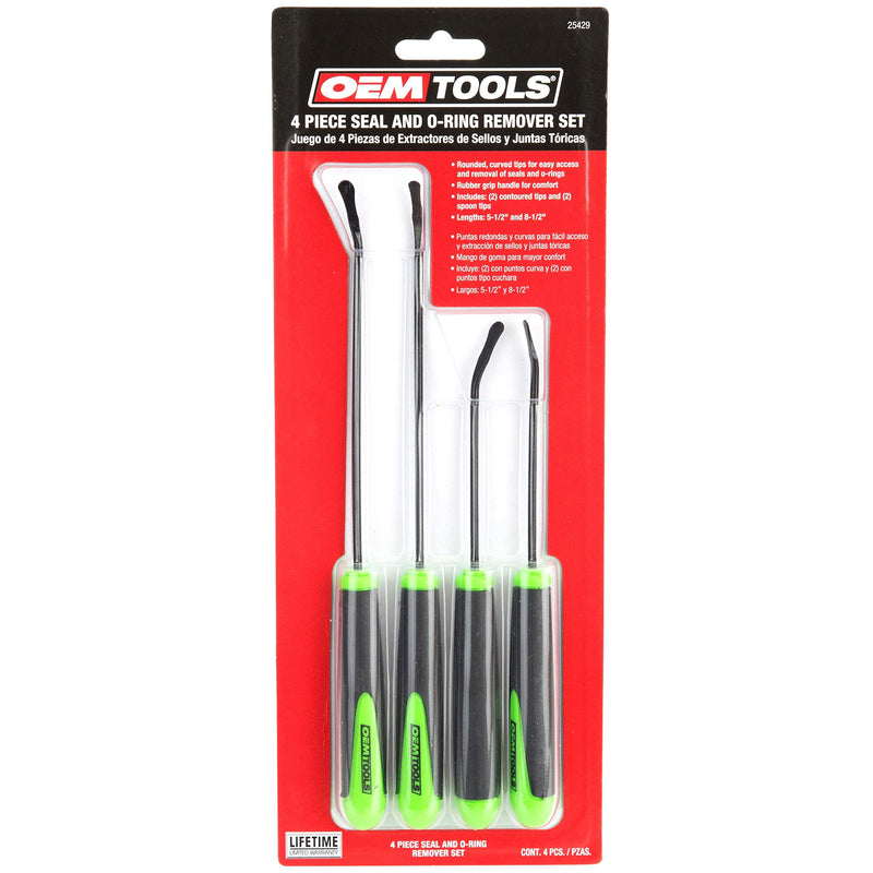 OEMTOOLS 25429 O-Ring and Seal Remover Set | Perfect for Removing & Replacing O Rings & Seals | Perfect for Mechanics & Home Garages | 4 Pack: Includes 2 Contoured & 2 Spoon Tips | Green & Black