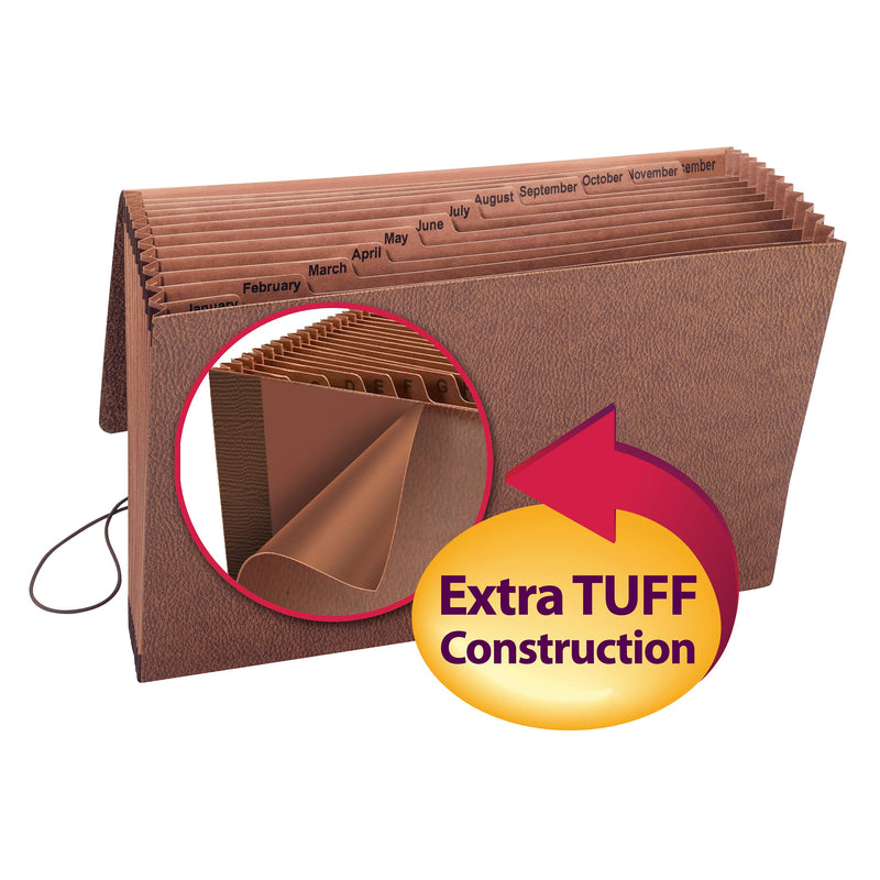 Smead TUFF Expanding File, 12 Pockets, Monthly (Jan.-Dec.), Flap and Cord Closure, Legal Size, Redrope (70390) January to December