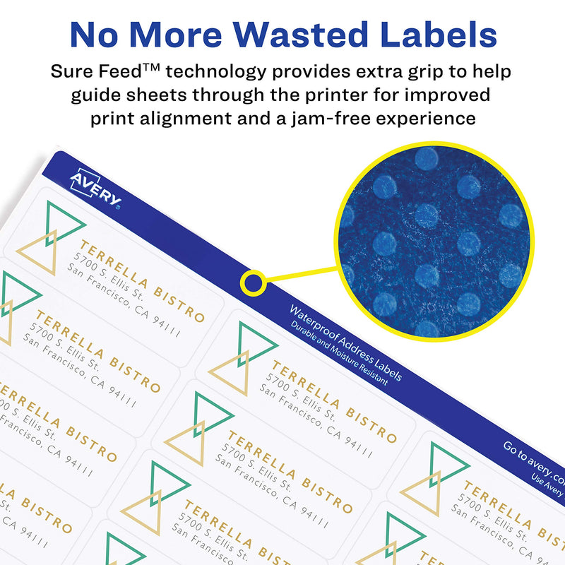 Avery Waterproof Labels with Ultrahold Permanent Adhesive, 1" x 2-5/8", 1,500 Labels for Laser Printers (5520)