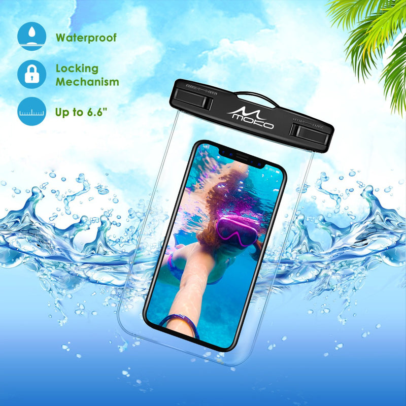 MoKo Waterproof Phone Pouch [3 Pack], Underwater Phone Case Dry Bag with Lanyard Compatible with iPhone 12 Mini/12 Pro, iPhone 11 Pro Max, X/Xs/Xr/Xs Max, 8/7, Galaxy S21/S10/S9, Note 10/9/8 up to 8" Black + Black + Balck