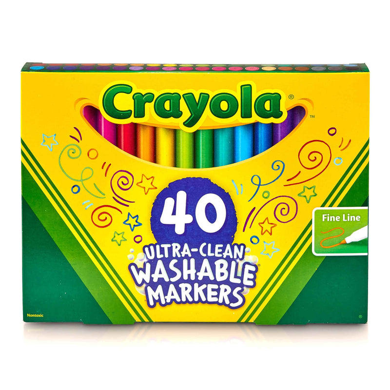 Crayola Ultra Clean Washable Markers, Fine Line Marker Set, Gift for Kids, 40 Count 40 Ct