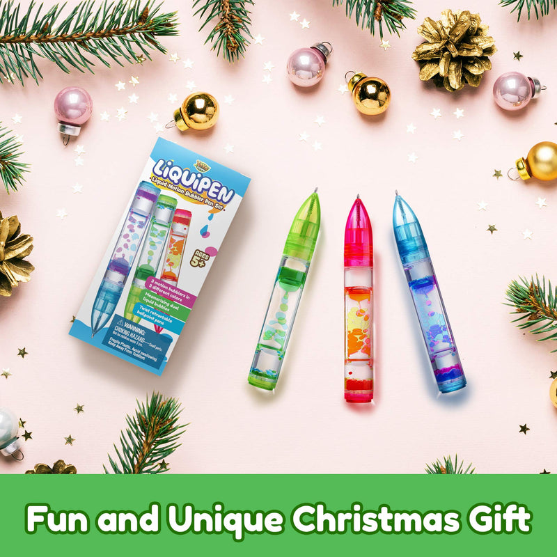 YoYa Toys Liquipen - Liquid Motion Bubbler Pens Sensory Toy (3 Pack) - Writes Like a Regular Pen - Colorful Liquid Timer Pens Great for Stress and Anxiety Relief - Cool Fidget Toys for Kids and Adults