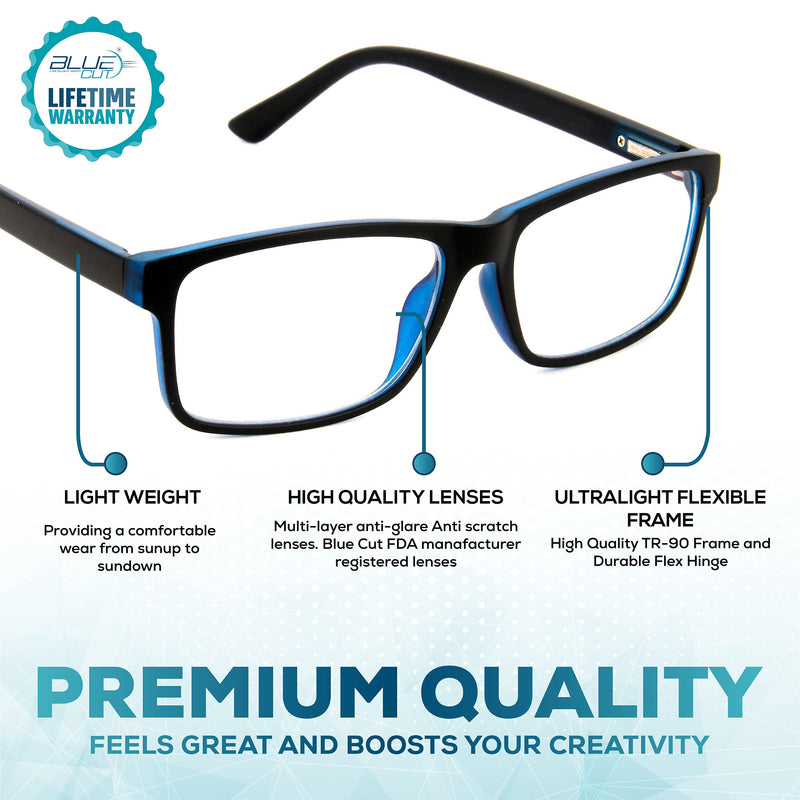 Blue Light Blocking Glasses â€“ Anti-Fatigue Computer Monitor Gaming Glasses Prevent Headaches Gamer Glasses Black/Blue 0.0 x