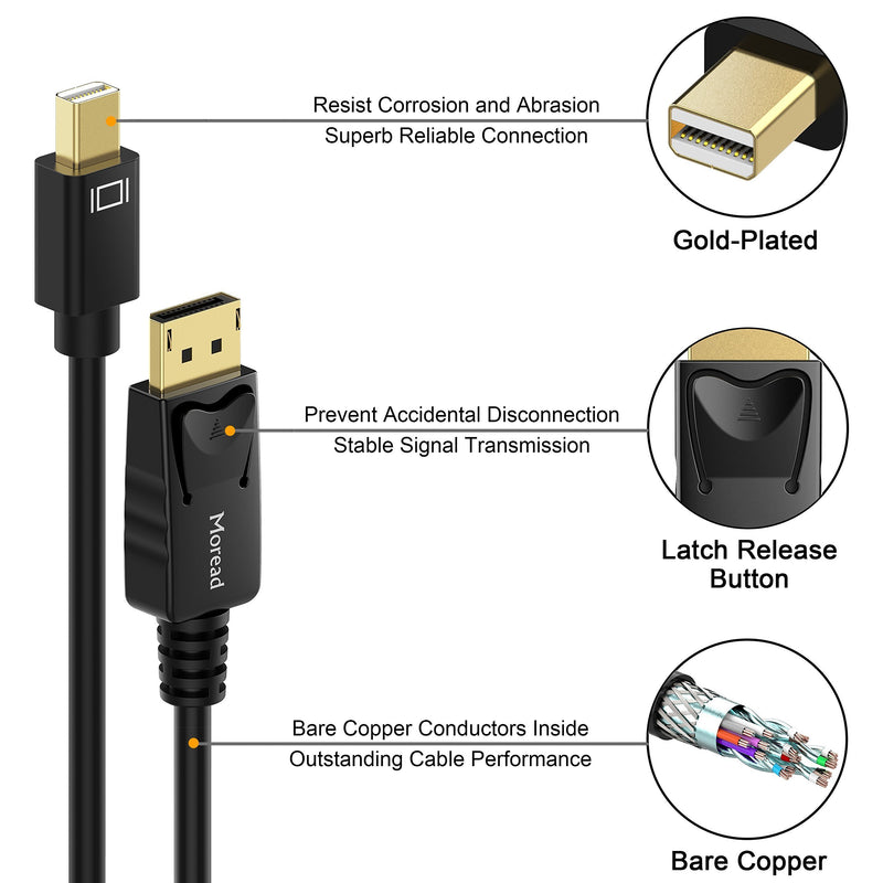 Moread Mini DisplayPort to DisplayPort Cable, 6 Feet, Gold-Plated DisplayPort to Mini DisplayPort (4K@60Hz, 2K@144Hz) Mini DP to DP Display Cable - Black 1