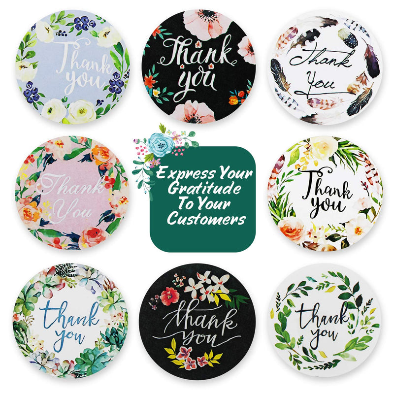Dongpong Thank You Stickers Roll 1.5 Inch 8 Designs Round Business Stickers 500 Adhesive Thank You Labels for Small Business Gifts Envelopes Packaging Seal
