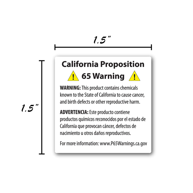 Prop 65 California Warning Labels / 500 Short Form Warning Labels / 1.5" x 1.5" Square Adhesive Stickers