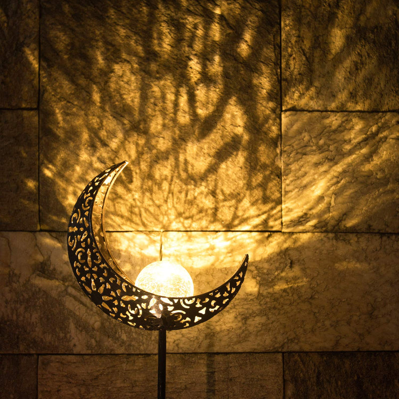 Homeimpro Garden Solar Lights Pathway Outdoor Moon Crackle Glass Globe Stake Metal Lights,Waterproof Warm White LED for Lawn,Patio or Courtyard (Bronze)