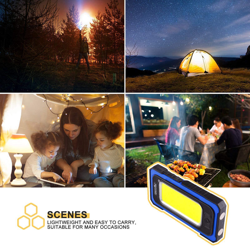 WARSUN Led Work Light, Rechargeable Work Light,Portable Magnetic Work Light, Waterproof LED Solar Flood Lights for Outdoor Camping Hiking Emergency Car Repairing (USB + Solar Charging, Blue) USB + Solar Charging